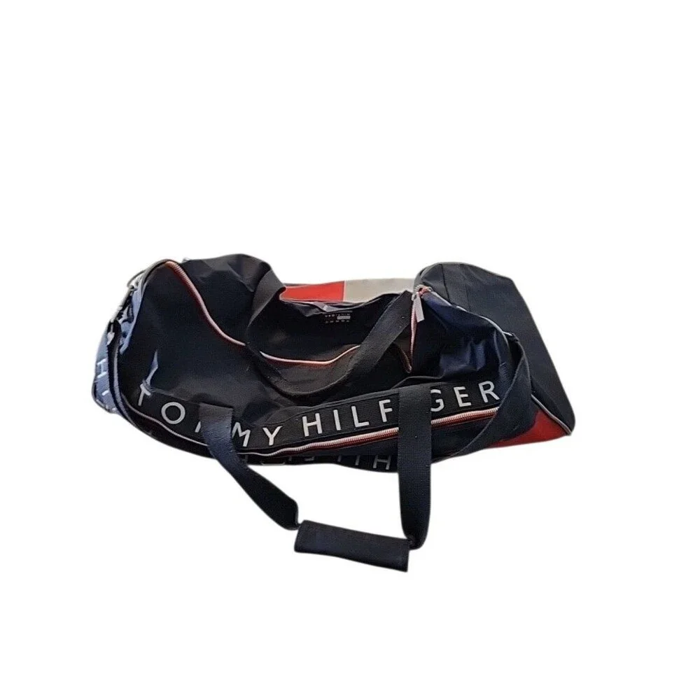 Vintage Tommy Hilfiger Duffle Bag Spellout Color Block 24” Weekender Gym w/Strap